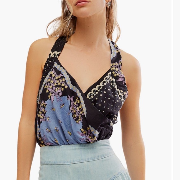 Free People ⭐️NWT⭐️ Sweet Thing Mixed Print Cotton Bodysuit size Small - Picture 2 of 8